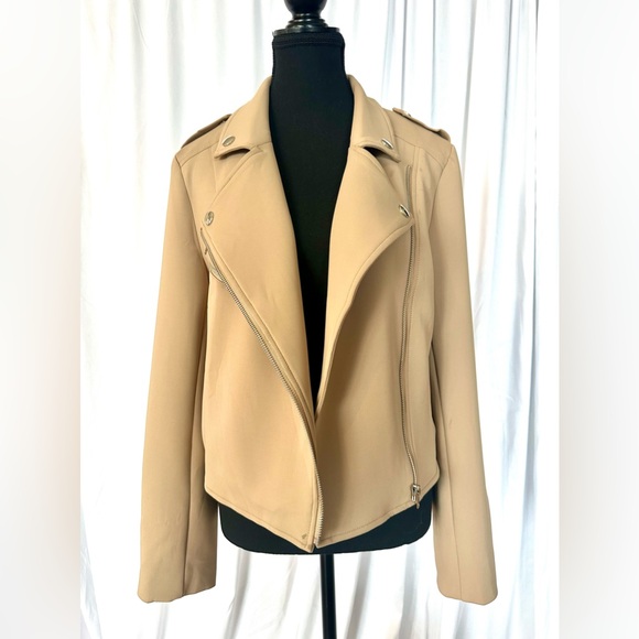 LULUS Living On the Edge Taupe Moto Jacket - Size Large - Picture 6 of 10